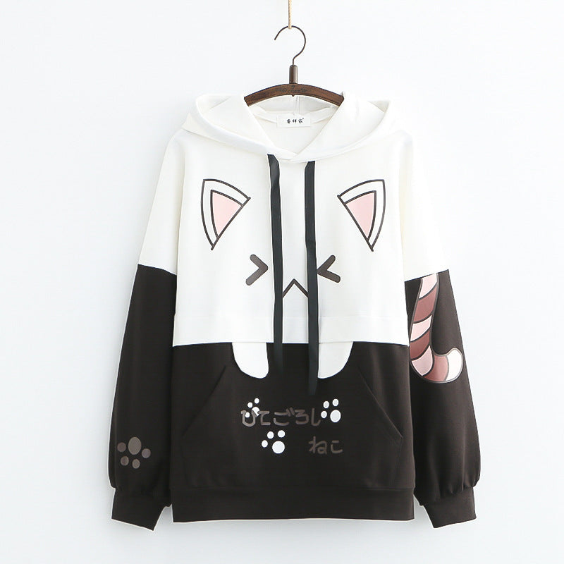 Black Cute Cat Ear Printed Hoodie - Femboy Fashion