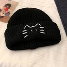 Black cute cat knit roll up hat