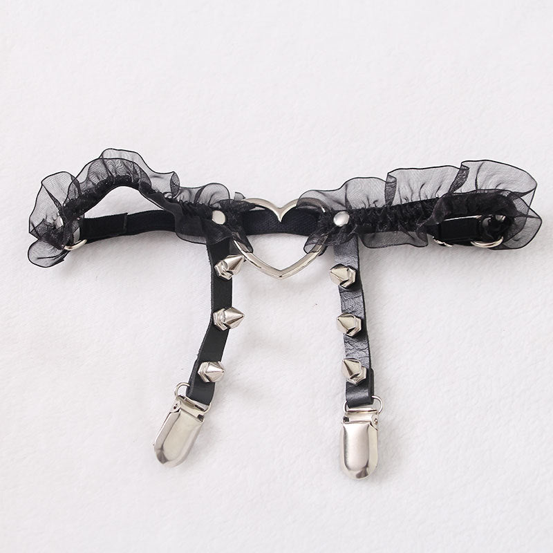 Black cute studded heart garter