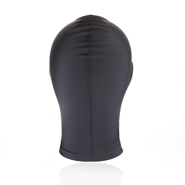Black full-face hood on a white background