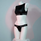 Black fashion letter crop top and panty lingerie set side