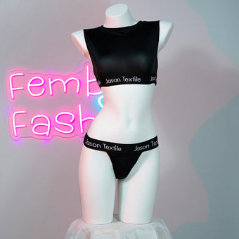Fashion Letter Crop Top & Panty Femboy Lingerie Set