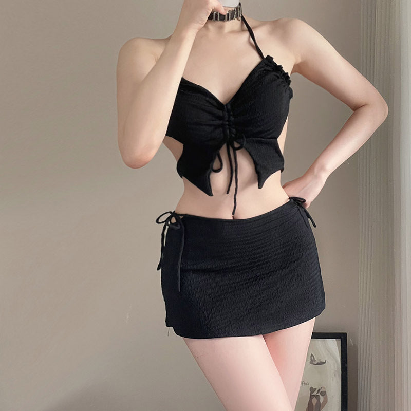 Femboy 3 Piece Bikini Set Black - Femboy Fashion