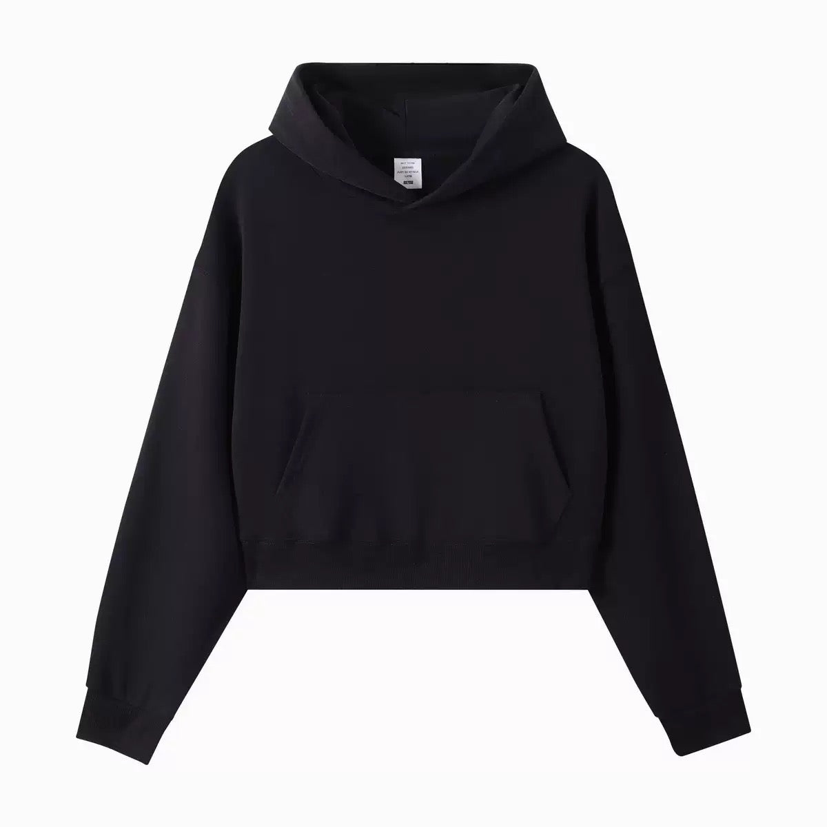 Black femboy crop hoodie on a white background