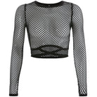 Black Fishnet Crop Top Long Sleeve - Femboy Fashion