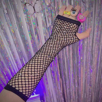 Femboy Rhinestone Fishnet Gloves
