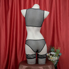 Black Fishnet Lingerie Set With Bow Back - Femboy Fashion