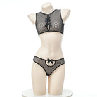 Black Fishnet Lingerie Set With Bow - Femboy Fashion