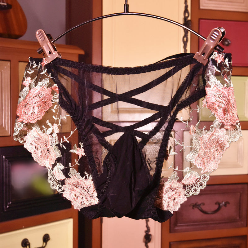 Sissy Floral Lace Pouch Panties Black - Femboy Fashion