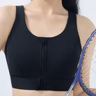 Femboy wear a black front zip sports bra