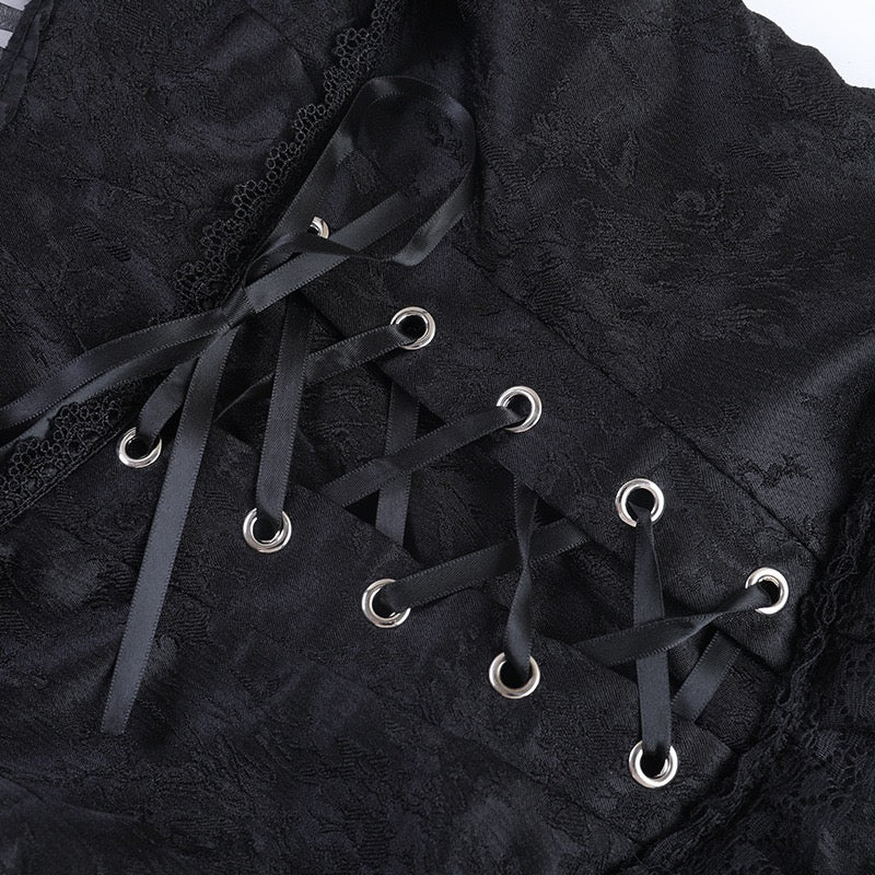 Black gothic cross camisole top details