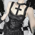 Femboy in black gothic cross camisole top