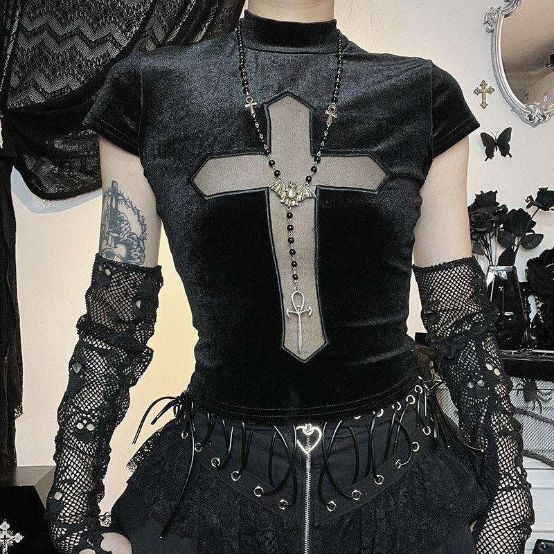 Goth Femboy In Black Gothic Cross T-Shirt - Femboy Fashion