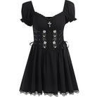 Black Gothic Dress Short Sleeve Front - Femboy Fashion