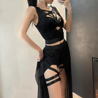 Black gothic mesh sexy corset skirt set for femboy