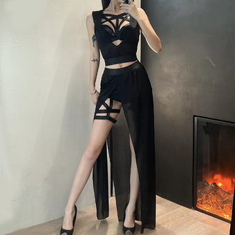 Gothic Mesh Sexy Corset Skirt Set (Femboy Fashion)