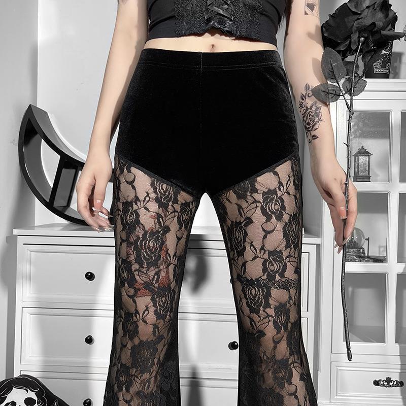 Black Gothic See Through Flare Pant - Femboy Fashion