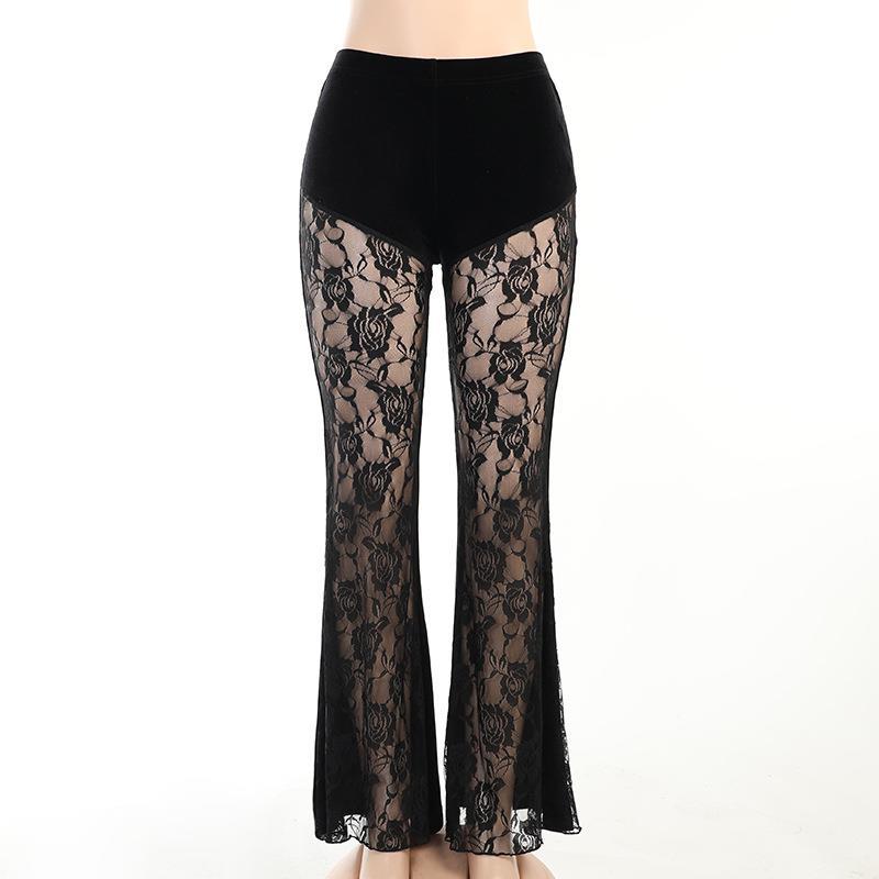 Black Gothic See Through Flare Pant - Femboy Fashion