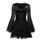 Black Gothic Style Dress Long Sleeve Front - Femboy Fashion