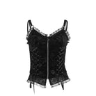 Black gothic zip-up corset top on a white background