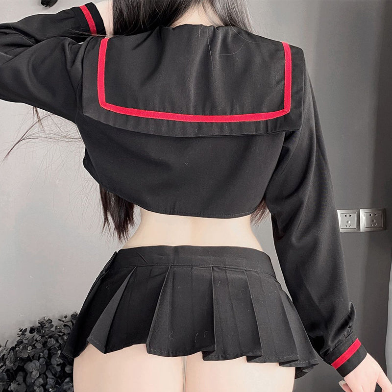 Black Japanese Schoolgirl Lingerie Set Back - Femboy Fashion