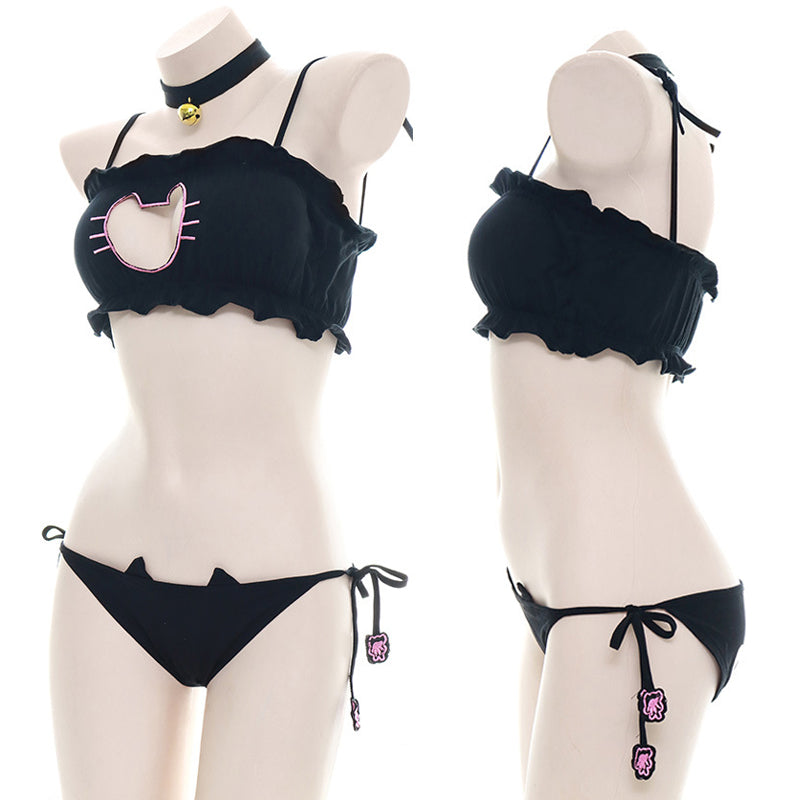 Black Kawaii Cat Lingerie Set - Femboy Fashion