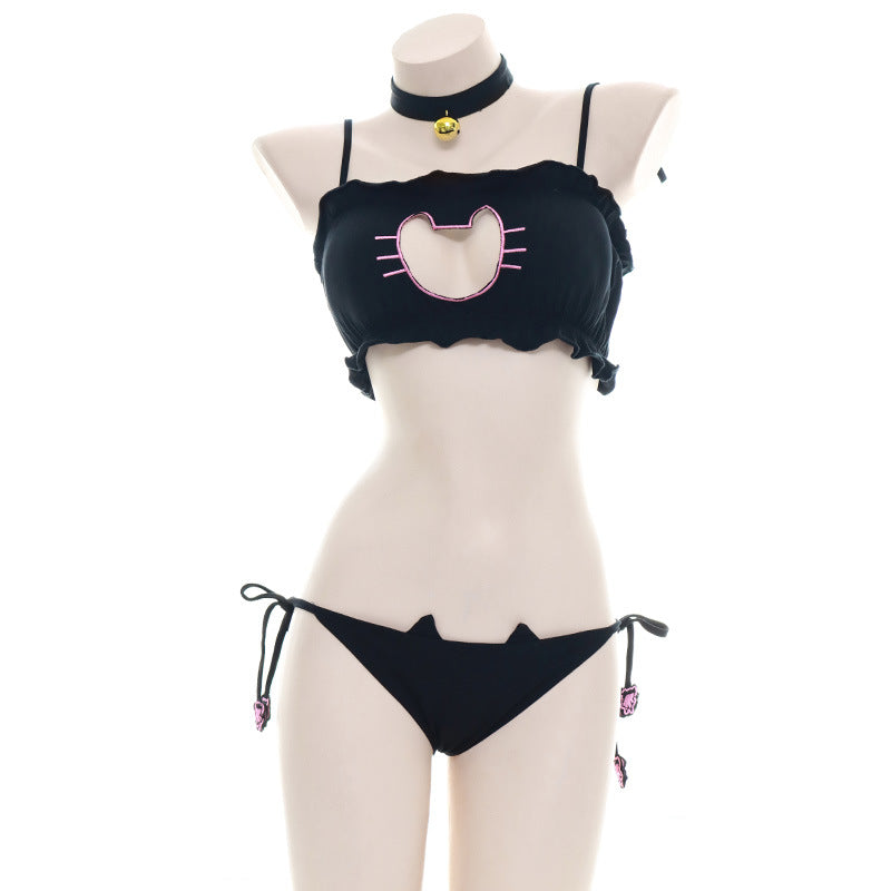 Black Kawaii Cat Lingerie Set - Femboy Fashion