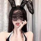 Femboy Wearing a Black Lace Bunny Ear Headband - Femboy Fashion