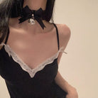 Black Lace Choker With Bow Bell - Femboy Fashion