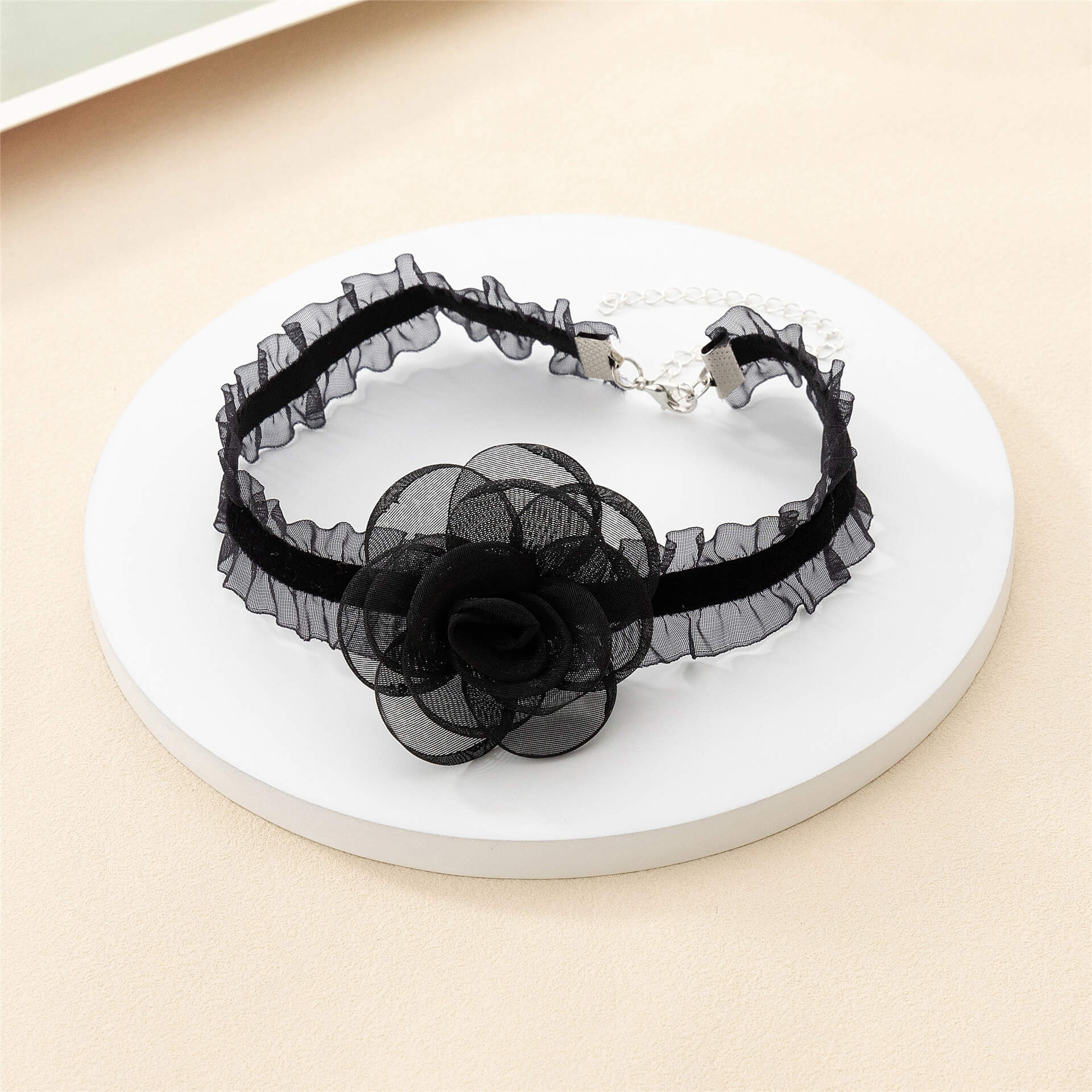 Black Lace Choker With Flower - Femboy Fashion