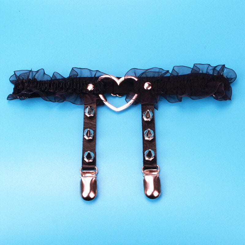 Black Lace Leg Garter With Heart - Femboy Fashion