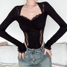 Black Lace Long Sleeve Bodysuit for Femboy - Femboy Fashion