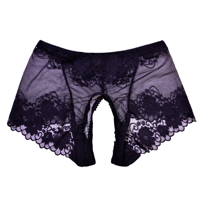 Black Lace Plus Size Crotchless Panty - Femboy Fashion