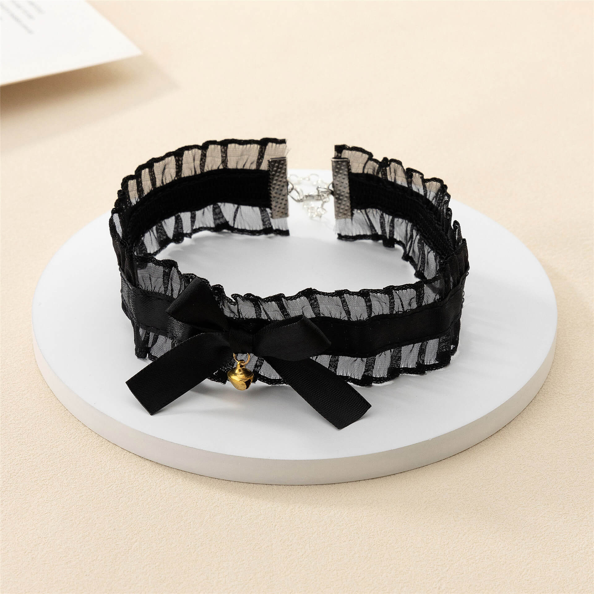 Lace Ruffle Choker With Bow Bell - Femboy Fashion