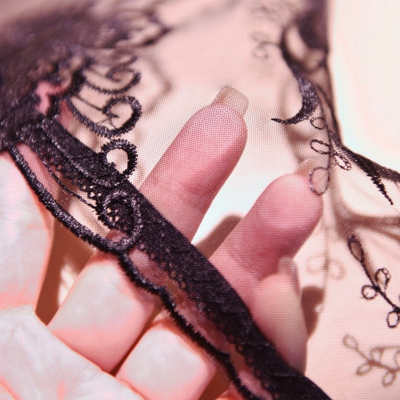 Black Lace See Thru Crotchless Panties Detail - Femboy Fashion