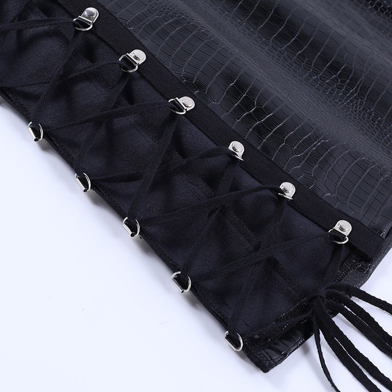 Black lace up gothic skirt lace up detail