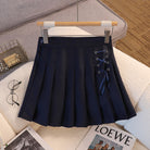 Black lace up side pleated skirt