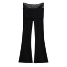 Femboy Lace Waist Cotton Yoga Flare Pant Black - Femboy Fashion