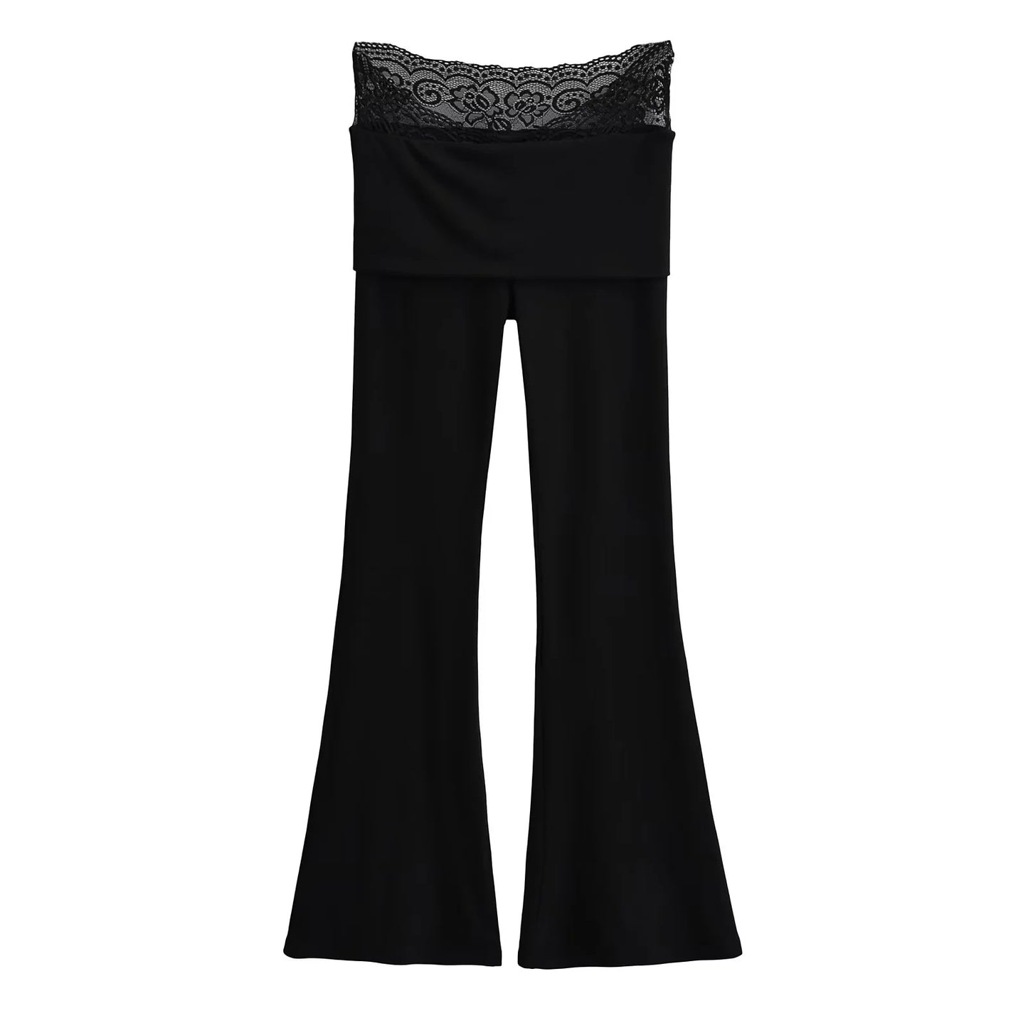 Solid Lace Waist Cotton Yoga Flare Pants - Femboy Fashion