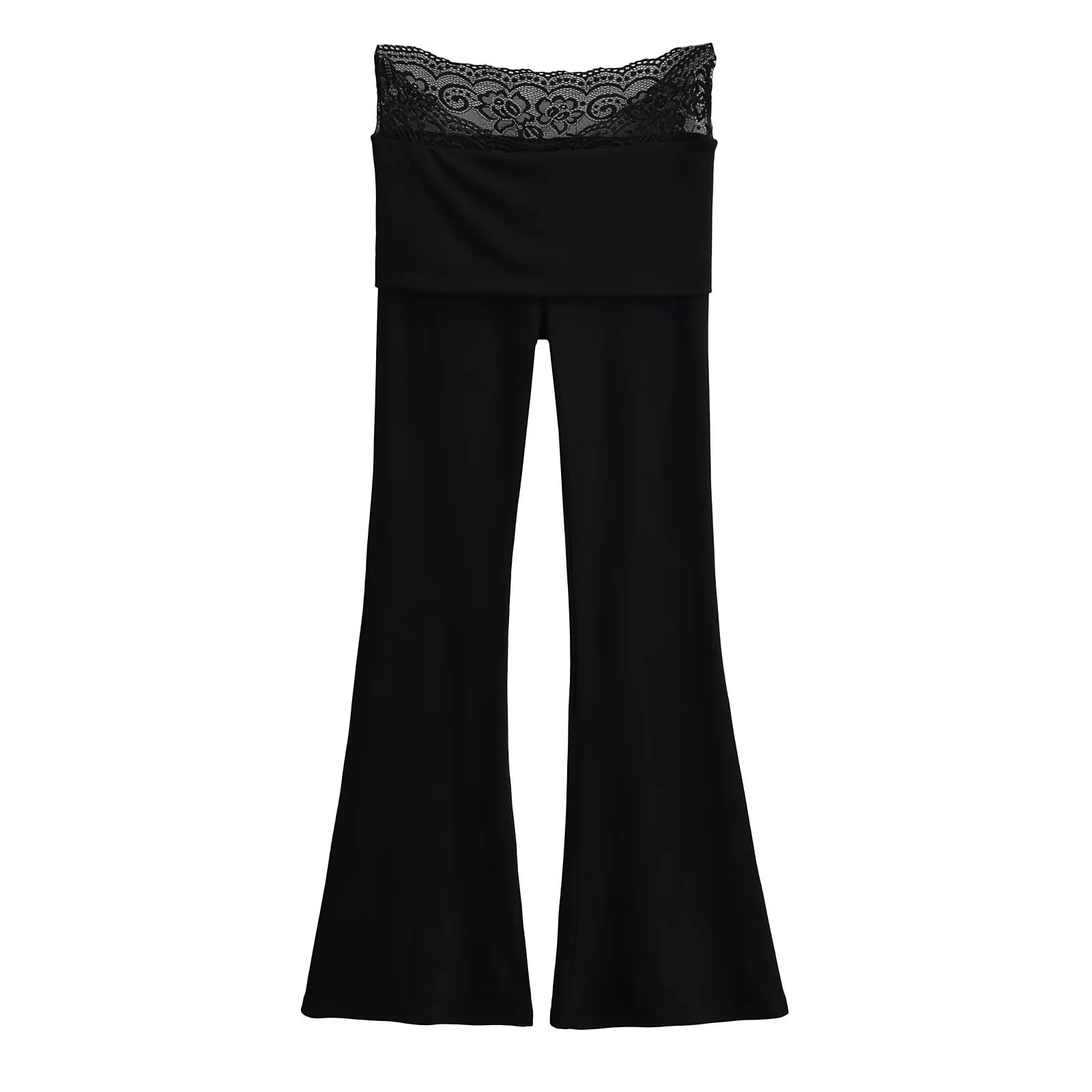 Femboy Lace Waist Cotton Yoga Flare Pant Black - Femboy Fashion