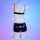 Black Latex Lingerie Short Set Back - Femboy Fashion