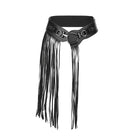 Black leather belt with tassel on a white background