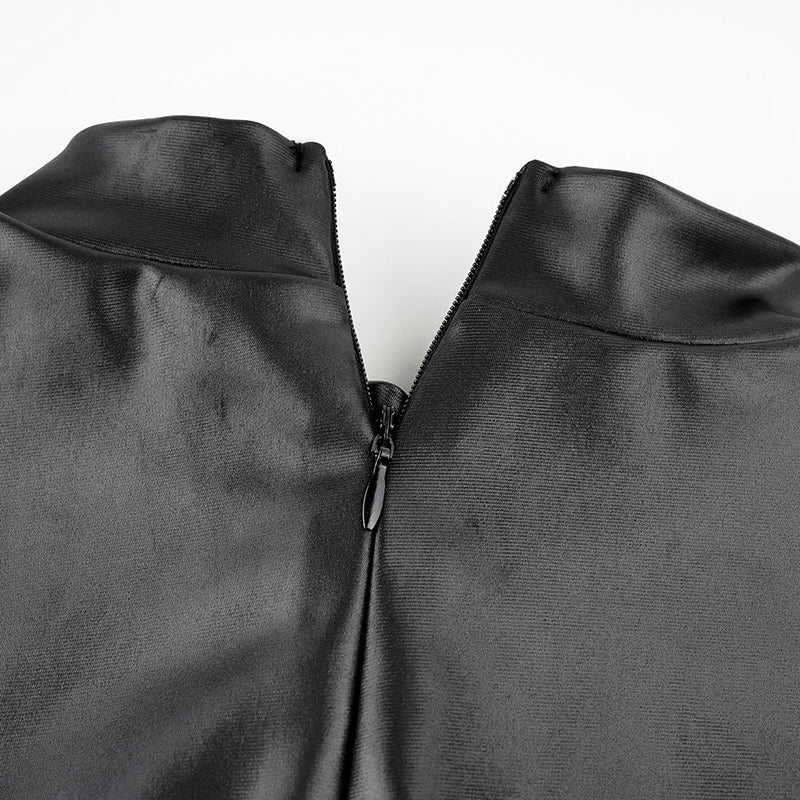 Black Leather Bondage Bodysuit Lingerie Back Zipper Detail