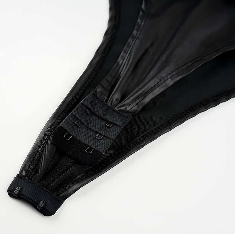 Black Leather Bondage Bodysuit Lingerie Bottom Detail