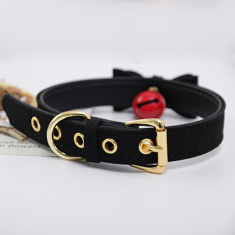 Black Leather Bow Choker With Bell Detail - Femboy Fashion