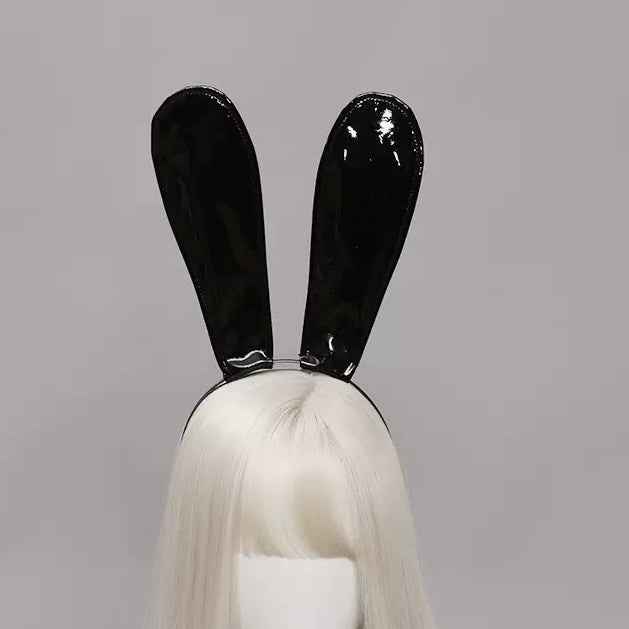 Black leather bunny ear headband