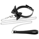 Black leather choker with big bow with chain set