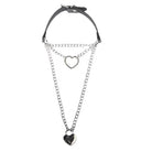Black leather choker with heart chain