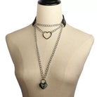 Black leather choker with heart chain
