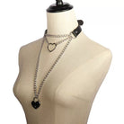 Black leather choker with heart chain
